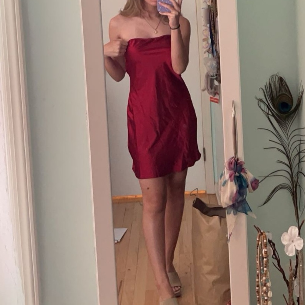 Shein red strapless dress